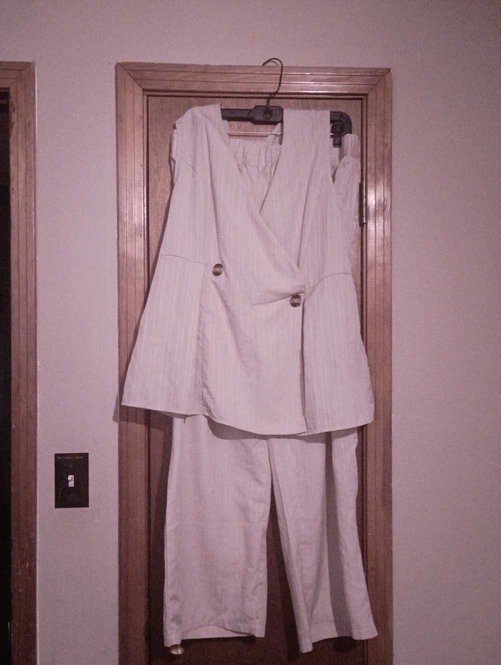 Light Beige Women's Two-Piece Linen Blend Jumpsuit Set